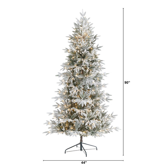7.5’ Flocked Manchester Spruce Artificial Christmas Tree by Nearly Natural with 450 lights on a metal stand on Tampa Home & Garden Store