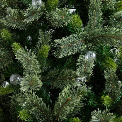 Nearly Natural 7.5' artificial Christmas tree close-up of frosted needles with clear bulbs on Tampa Home & Garden Store