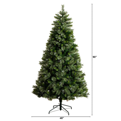 7.5 ft artificial Christmas tree with 450 warm white globe bulbs and LED lights on stand on Tampa Home & Garden Store
