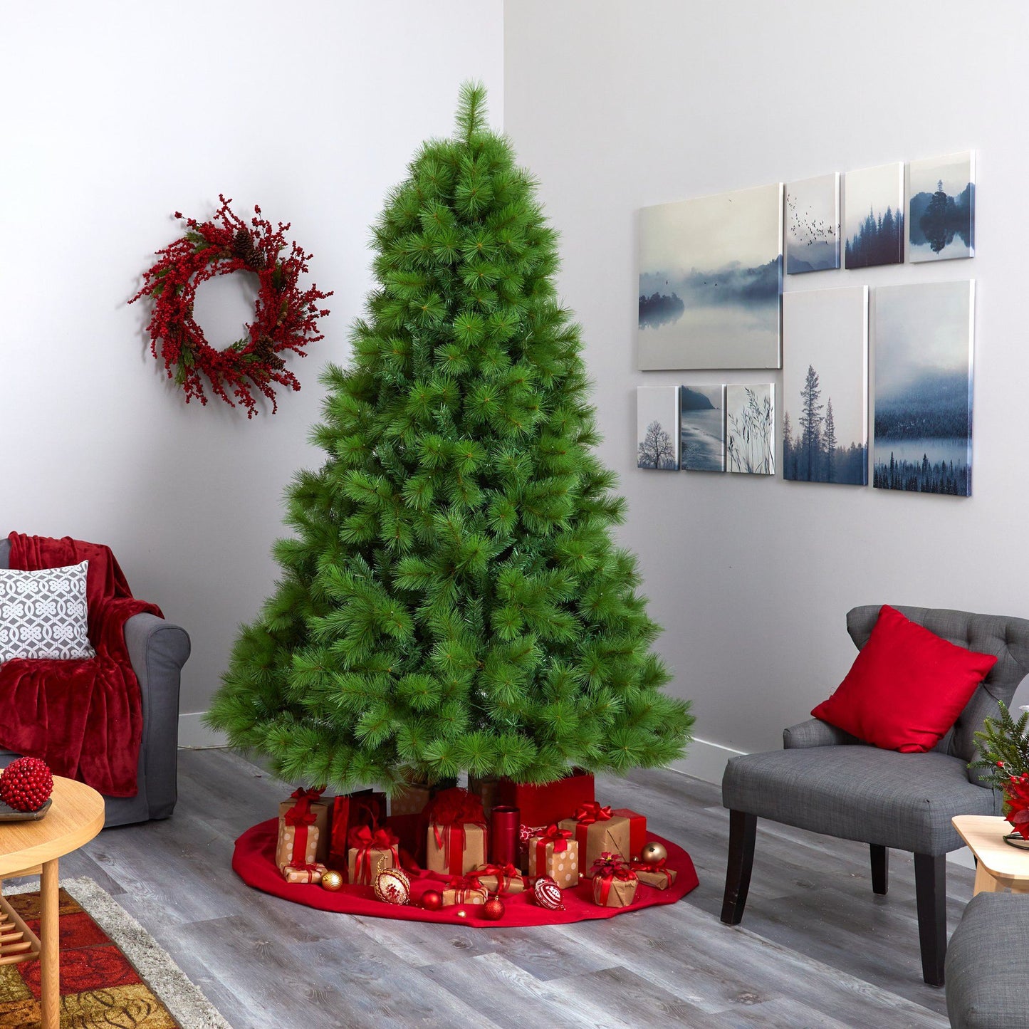 Nearly Natural 7.5ft Green Scotch Pine artificial Christmas tree with 550 clear LED lights on Tampa Home & Garden Store