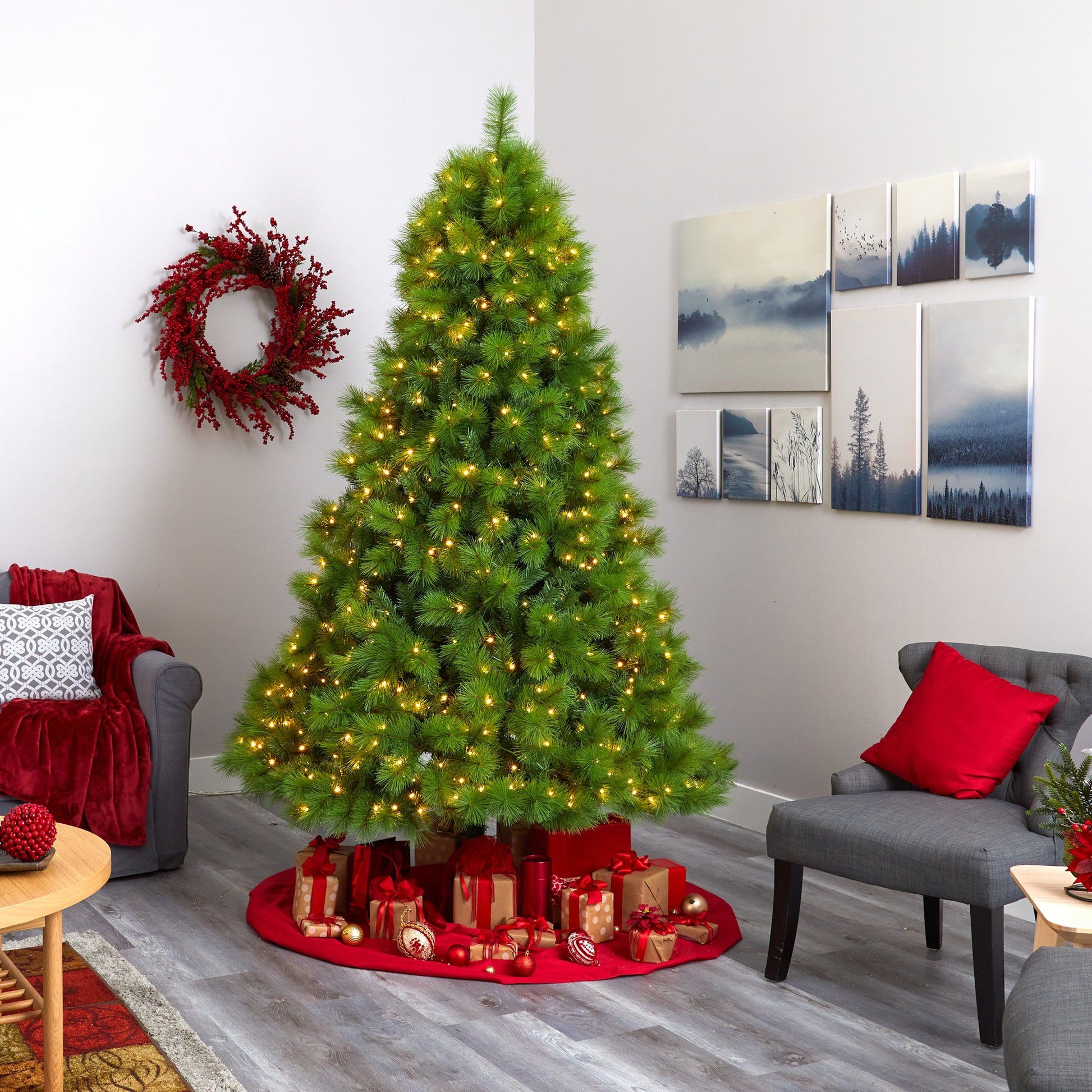 7.5' Green Pine artificial Christmas tree with 550 LED lights on Tampa Home & Garden Store