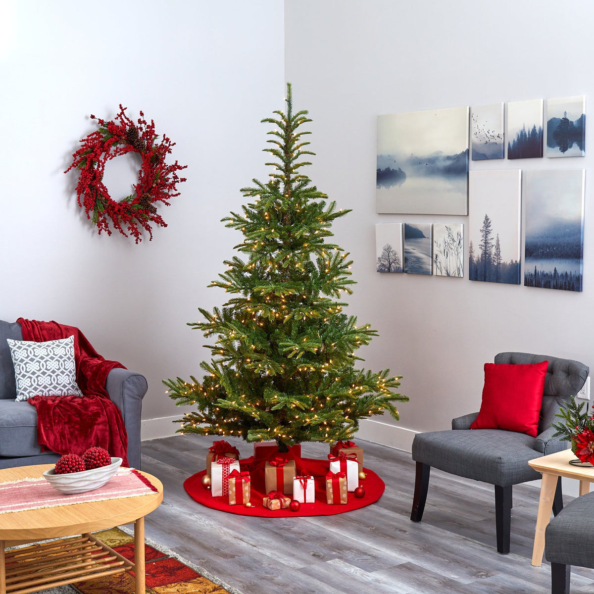 Nearly Natural 7.5 ft Washington Spruce artificial Christmas tree with 550 clear LED lights on Tampa Home & Garden Store