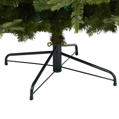 Christmas tree 7.5ft layered Washington Spruce with 550 clear LED lights on metal stand on Tampa Home & Garden Store