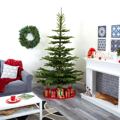 Nearly Natural 7.5' Washington Spruce Christmas tree with bendable branches in living room on Tampa Home & Garden Store