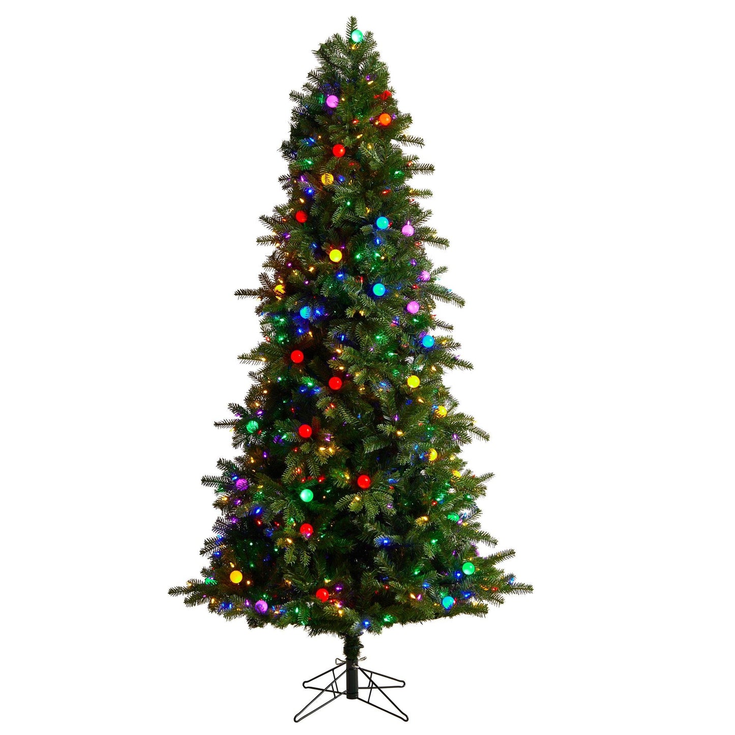 7.5ft Montana Mountain Fir Christmas Tree by Nearly Natural with lights on a metal stand on Tampa Home & Garden Store