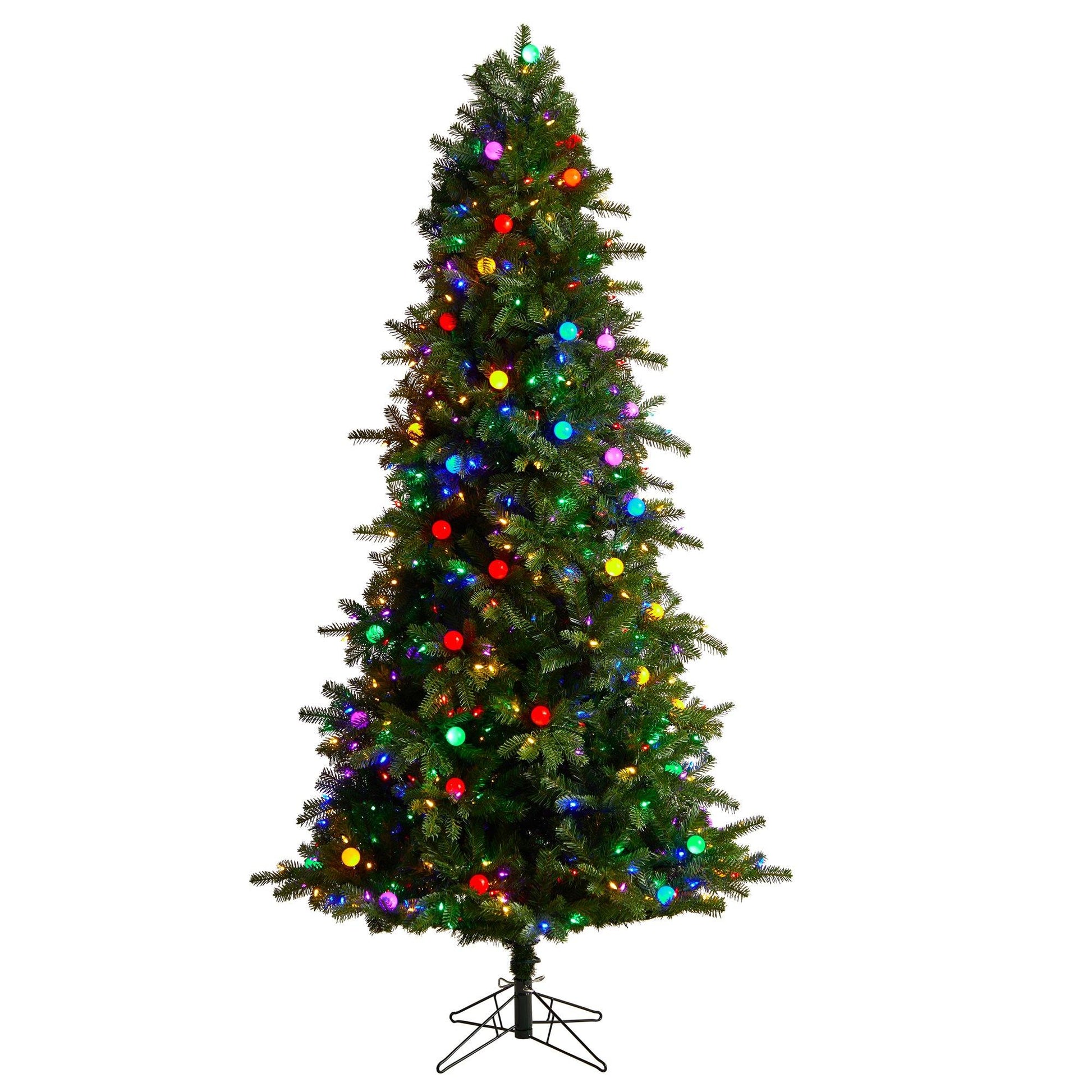 7.5ft Montana Mountain Fir Christmas Tree by Nearly Natural with lights on a metal stand on Tampa Home & Garden Store