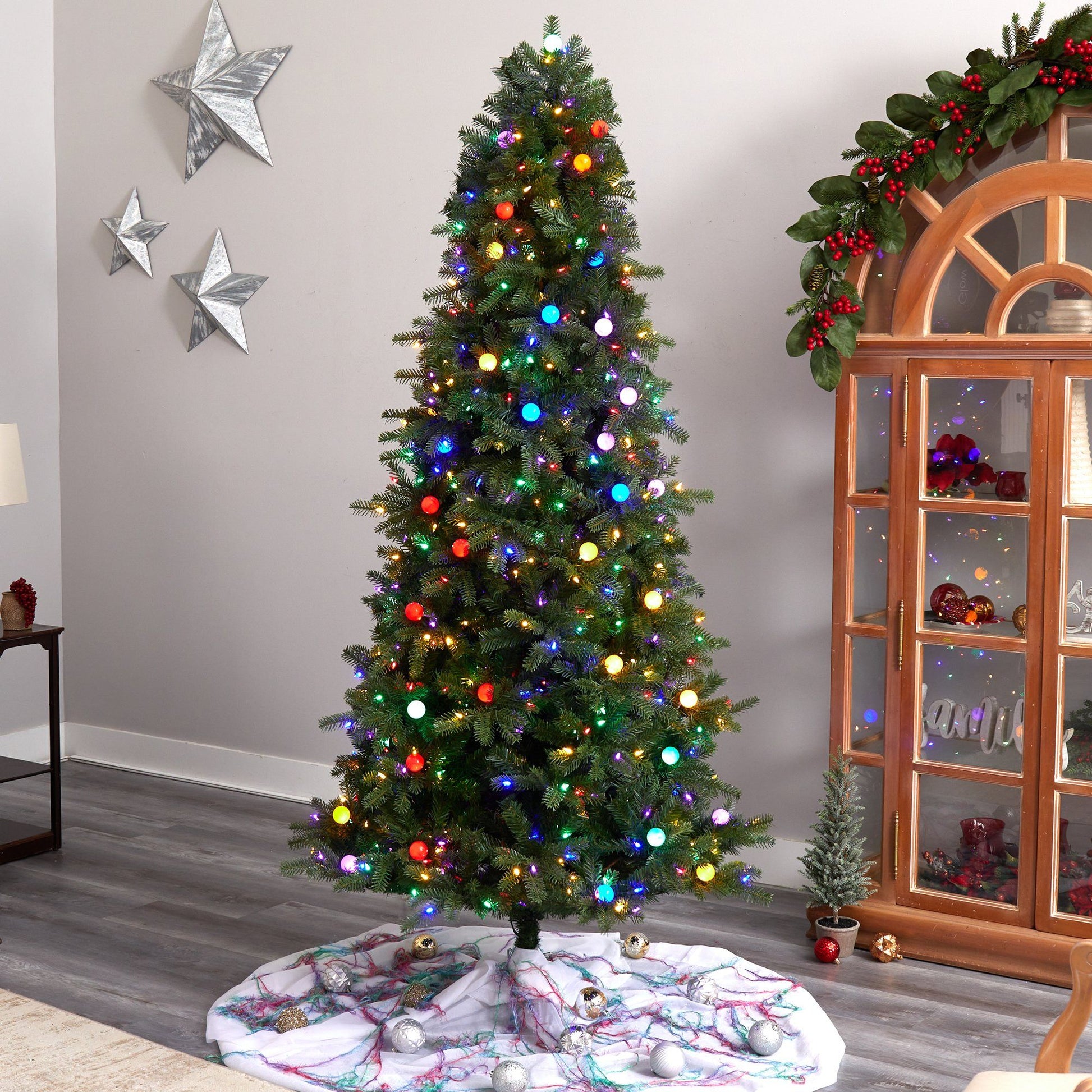 7.5' Montana Mountain Fir artificial Christmas tree by Nearly Natural with multicolor lights on Tampa Home & Garden Store