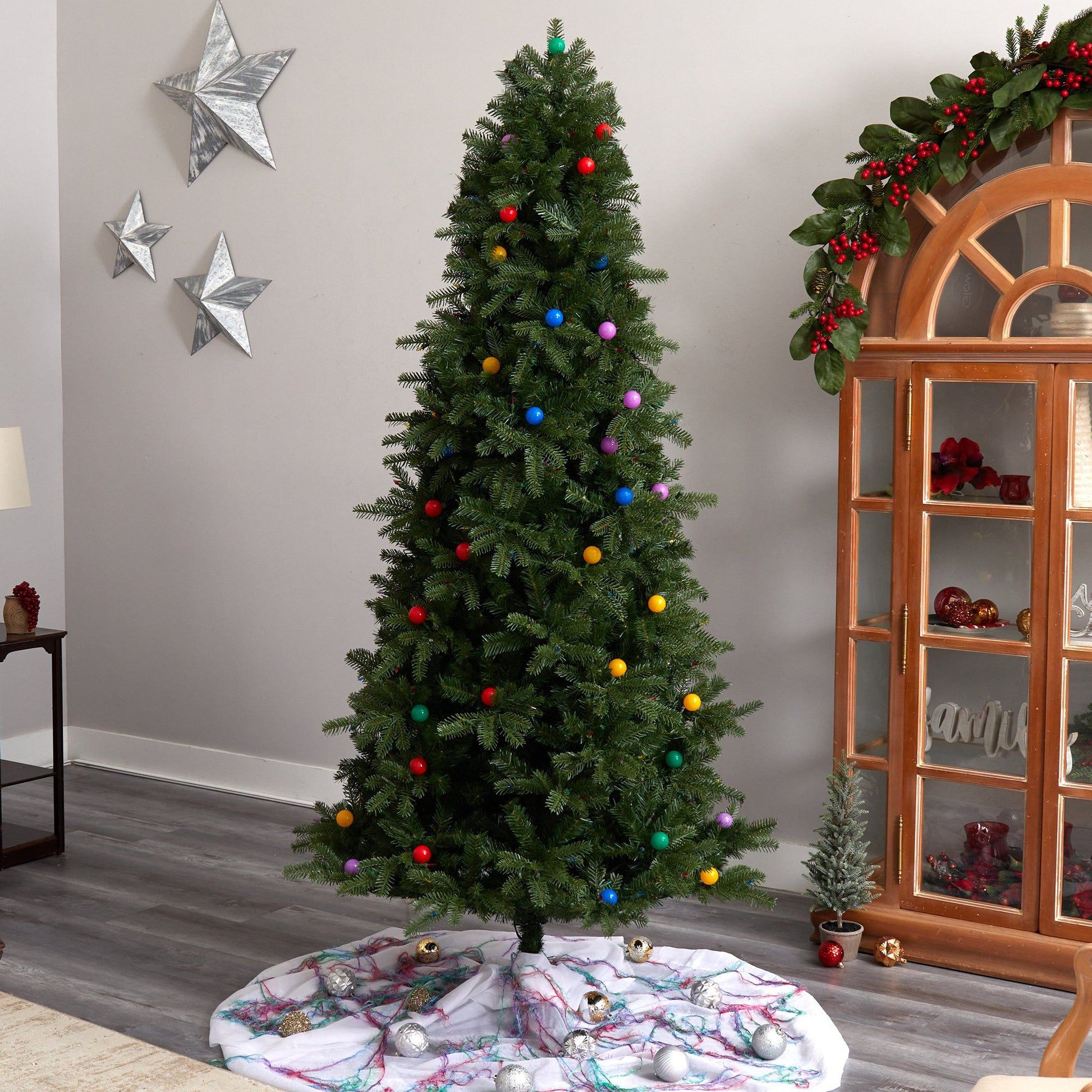 7.5ft Montana Mountain Fir Christmas Tree by Nearly Natural with colorful ornaments on Tampa Home & Garden Store