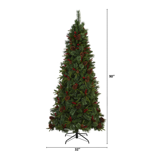 Nearly Natural 7.5 ft Norway Pine Christmas Tree with 450 Clear LED Lights Cones & Berries on Tampa Home & Garden Store