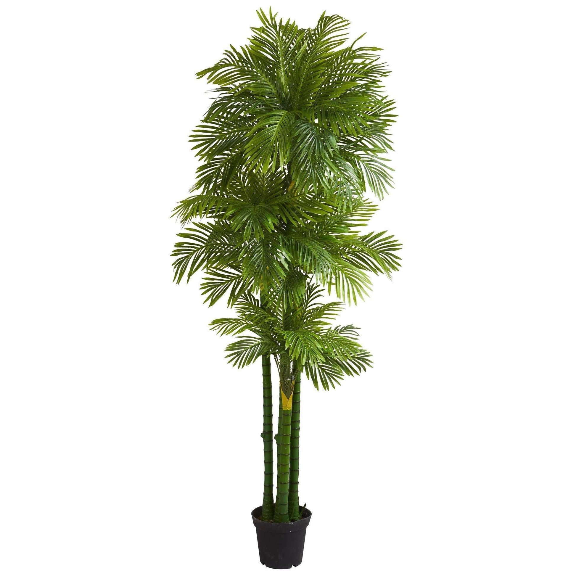 7.5’ Phoenix Artificial Palm Tree by Nearly Natural with green palm fronds in a black planter on Tampa Home & Garden Store