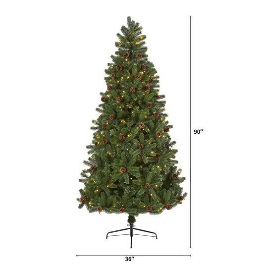 7.5' Rocky Mountain Spruce artificial Christmas tree with pinecones and 400 LED lights Nearly Natural on Tampa Home & Garden Store