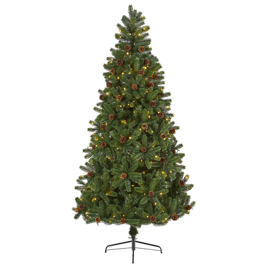 Nearly Natural 7.5ft Rocky Mountain Spruce tree with pinecones and 400 LED lights on stand on Tampa Home & Garden Store