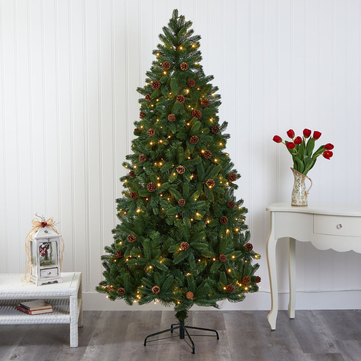 7.5' Rocky Mountain Spruce Christmas Tree with pinecones and 400 LED lights by Nearly Natural on Tampa Home & Garden Store