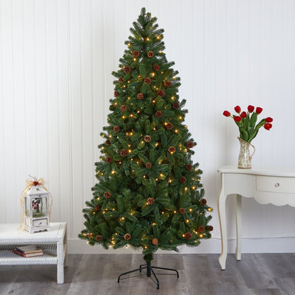 7.5' Rocky Mountain Spruce Christmas Tree with pinecones and 400 LED lights by Nearly Natural on Tampa Home & Garden Store
