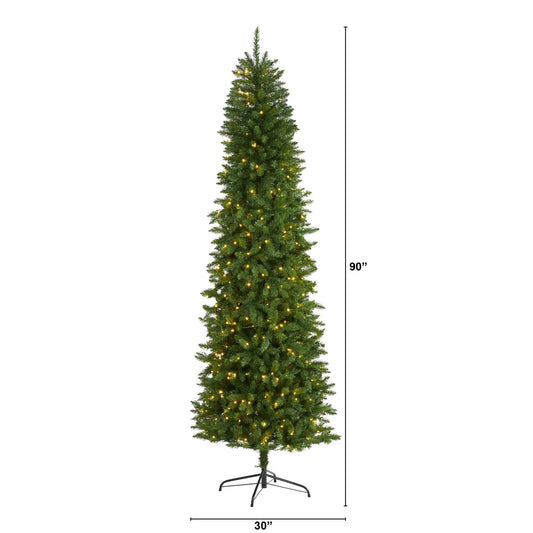 Slim Green Mountain Pine Christmas Tree by Nearly Natural with 350 clear LED lights, 7.5 ft tall on Tampa Home & Garden Store