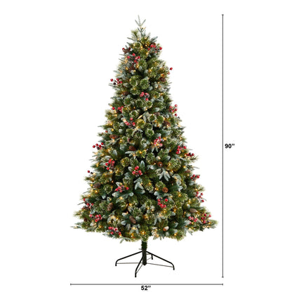 7.5ft Snow Tipped Aspen Spruce Pre-Lit Tree with 450 LED lights, berries and pinecones on Tampa Home & Garden Store