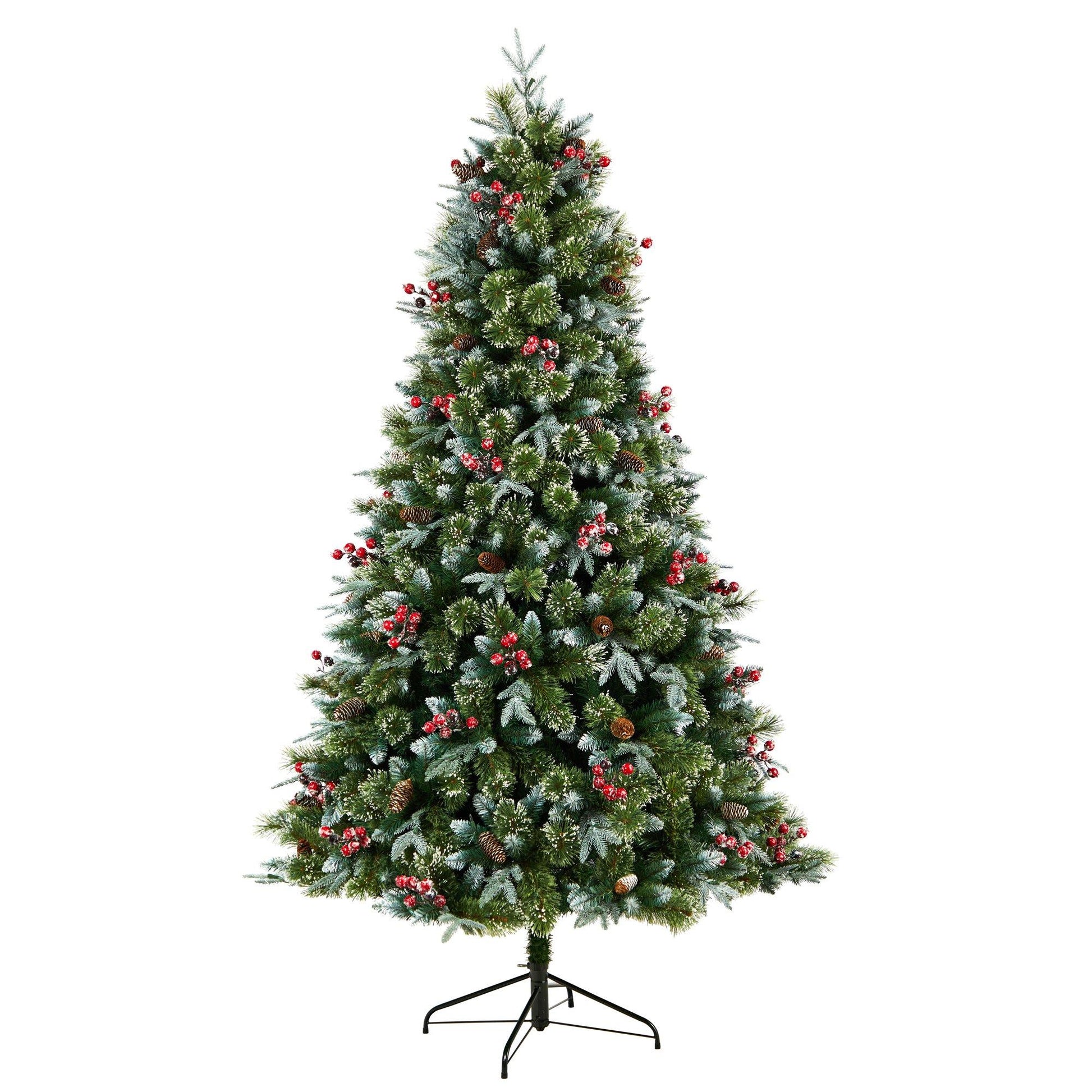 Nearly Natural 7.5' Snow Tipped Aspen Spruce Pre-Lit Tree with 450 LEDs, berries and pinecones on Tampa Home & Garden Store