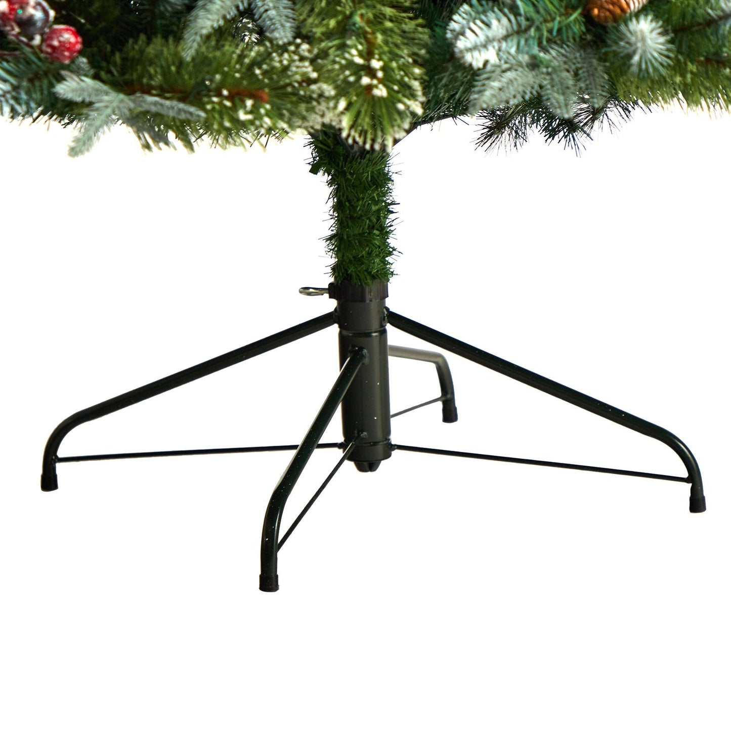 Nearly Natural 7.5' Snow Tipped Aspen Spruce pre-lit tree with black metal tripod stand on Tampa Home & Garden Store
