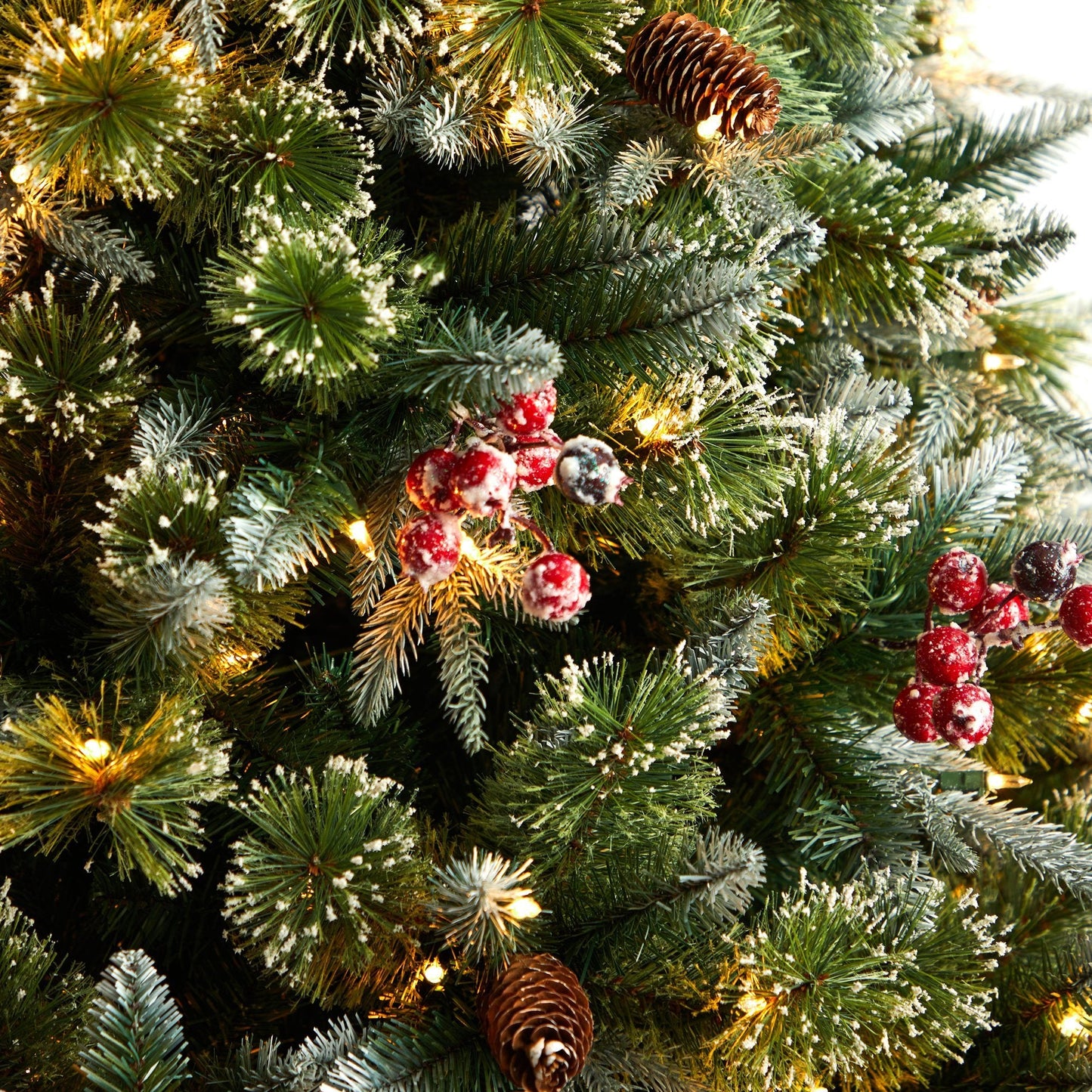 7.5' Nearly Natural snow-tipped Aspen Spruce pre-lit tree with 450 LEDs berries & pinecones on Tampa Home & Garden Store