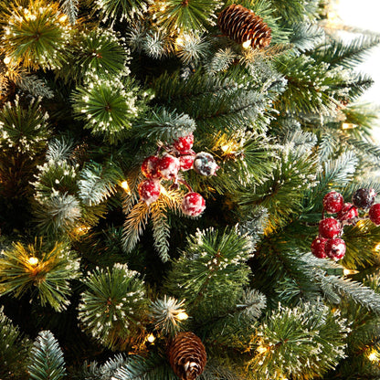 7.5' Nearly Natural snow-tipped Aspen Spruce pre-lit tree with 450 LEDs berries & pinecones on Tampa Home & Garden Store