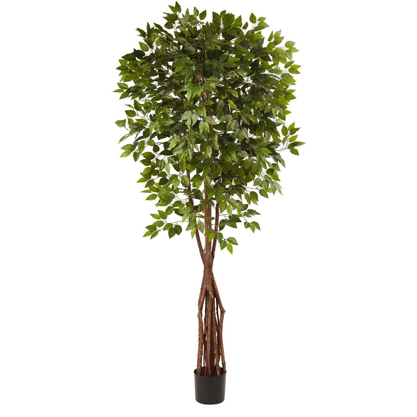 Nearly Natural 7.5 ft Super Deluxe Ficus Tree with dense green leaves in a black pot on Tampa Home & Garden Store