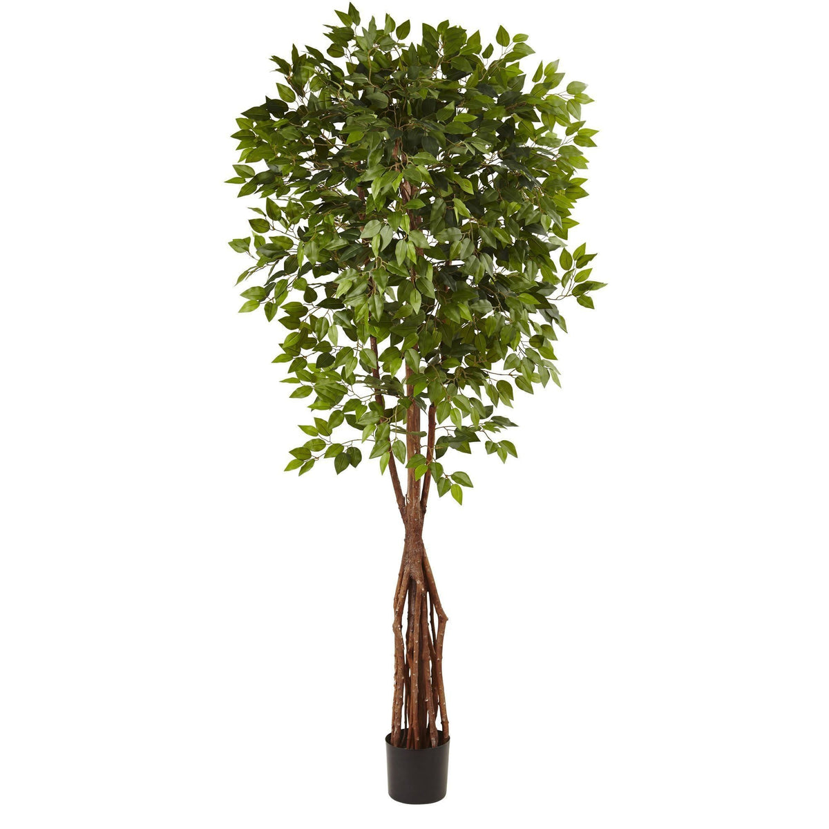 Nearly Natural 7.5 ft Super Deluxe Ficus Tree with dense green leaves in a black pot on Tampa Home & Garden Store