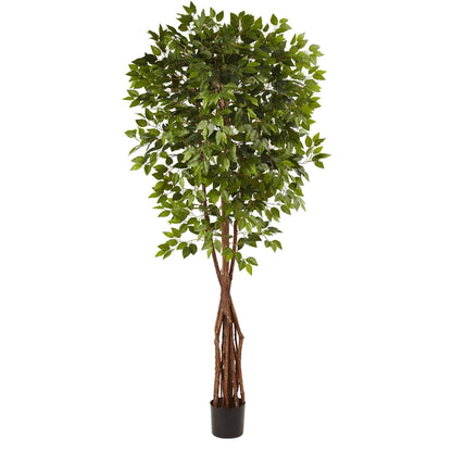 Nearly Natural 7.5 ft Super Deluxe Ficus Tree with dense green leaves in a black pot on Tampa Home & Garden Store