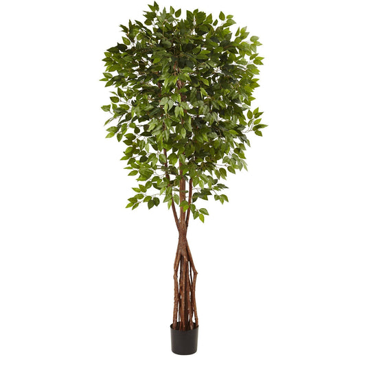 Nearly Natural 7.5 ft Super Deluxe Ficus Tree with dense green leaves in a black pot on Tampa Home & Garden Store