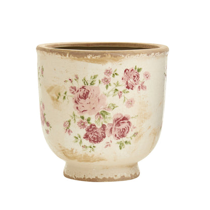7.5 inch Tuscan ceramic floral planter ivory with pink rose print Nearly Natural on Tampa Home & Garden Store