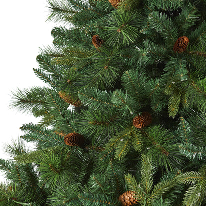 Árbol de Navidad artificial de pino mixto de cuerpo entero de 7.5' de Virginia Occidental con 600 luces LED claras y piñas