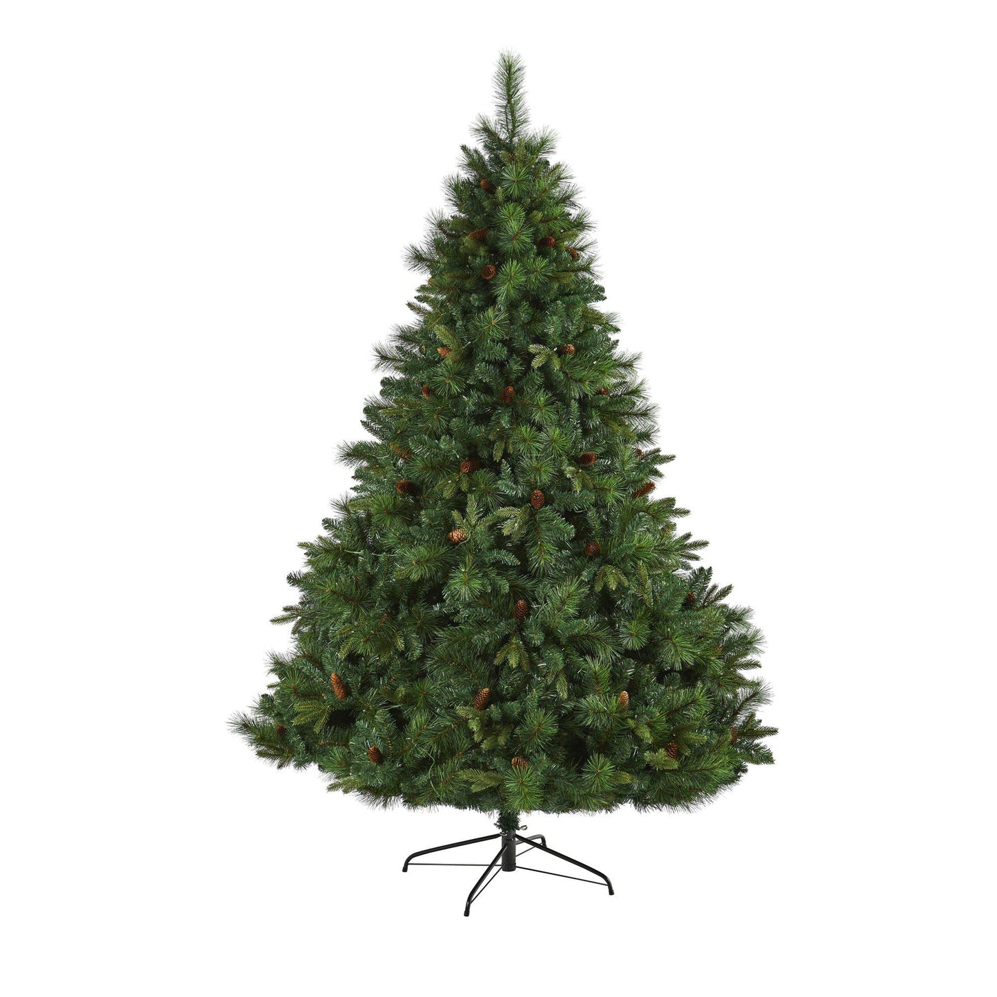 Árbol de Navidad artificial de pino mixto de cuerpo entero de 7.5' de Virginia Occidental con 600 luces LED claras y piñas