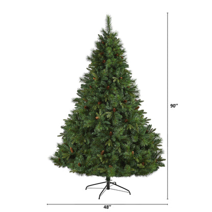 Árbol de Navidad artificial de pino mixto de cuerpo entero de 7.5' de Virginia Occidental con 600 luces LED claras y piñas