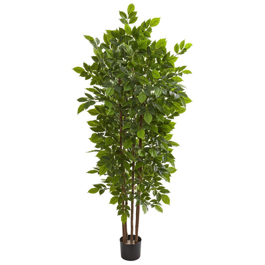 76” River Birch artificial tree by Nearly Natural with leaves and multi-trunk in a planter on Tampa Home & Garden Store