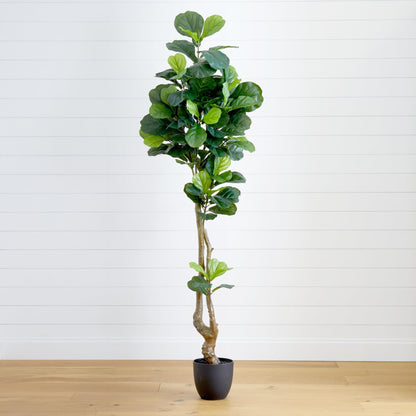 78in Fiddle Leaf Artificial Tree Real Touch by Nearly Natural black pot with green leaves on Tampa Home & Garden Store