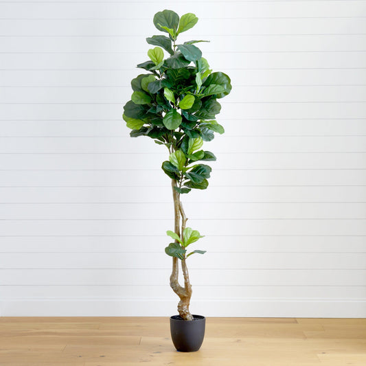 78in Fiddle Leaf Artificial Tree Real Touch by Nearly Natural black pot with green leaves on Tampa Home & Garden Store