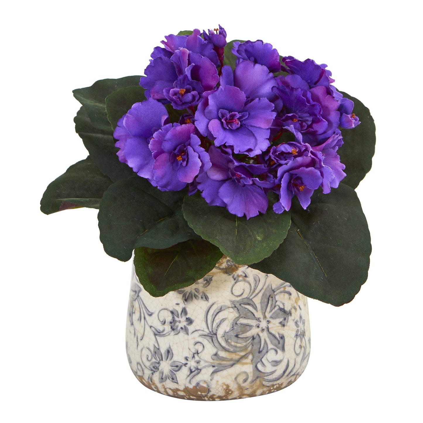 Planta Artificial de Violeta Africana de 8" en Jarrón con Diseño Floral (Juego de 2)