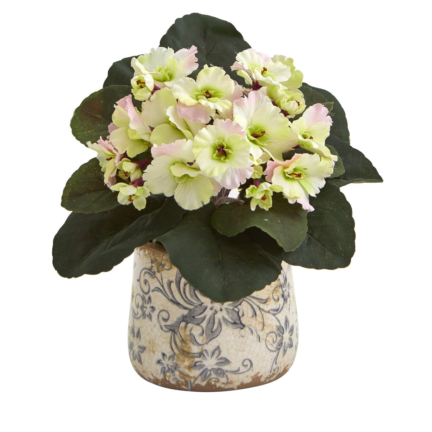 Planta Artificial de Violeta Africana de 8" en Jarrón con Diseño Floral (Juego de 2)