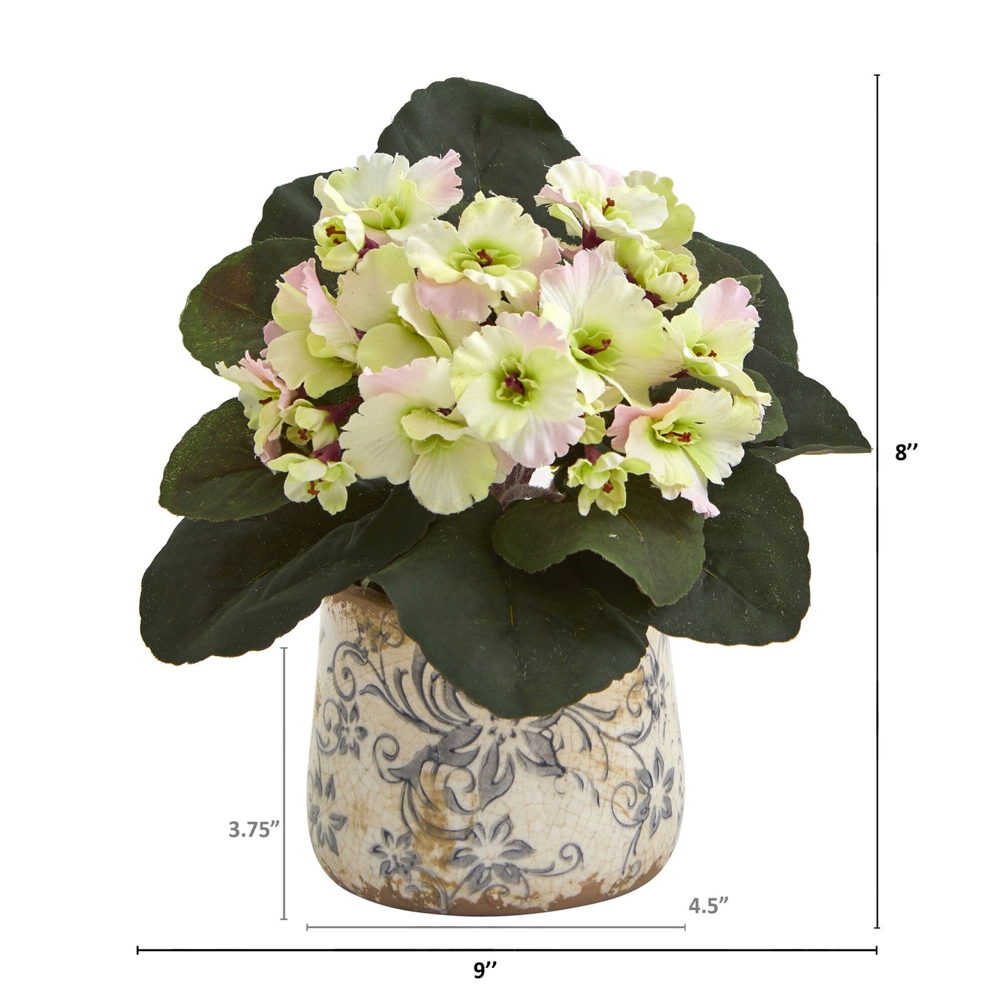 Planta Artificial de Violeta Africana de 8" en Jarrón con Diseño Floral (Juego de 2)