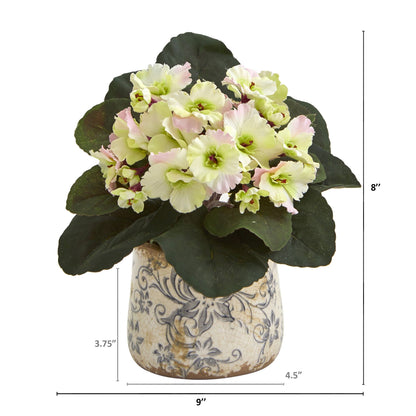 Planta Artificial de Violeta Africana de 8" en Jarrón con Diseño Floral (Juego de 2)