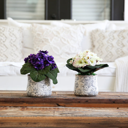 8” African Violet Artificial Plant in Floral Design Vase (Set of 2) - Tampa Home & Garden Store
