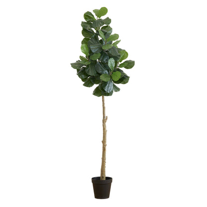8’ artificial fiddle leaf fig tree with lush dark green leaves in a black planter on Tampa Home & Garden Store