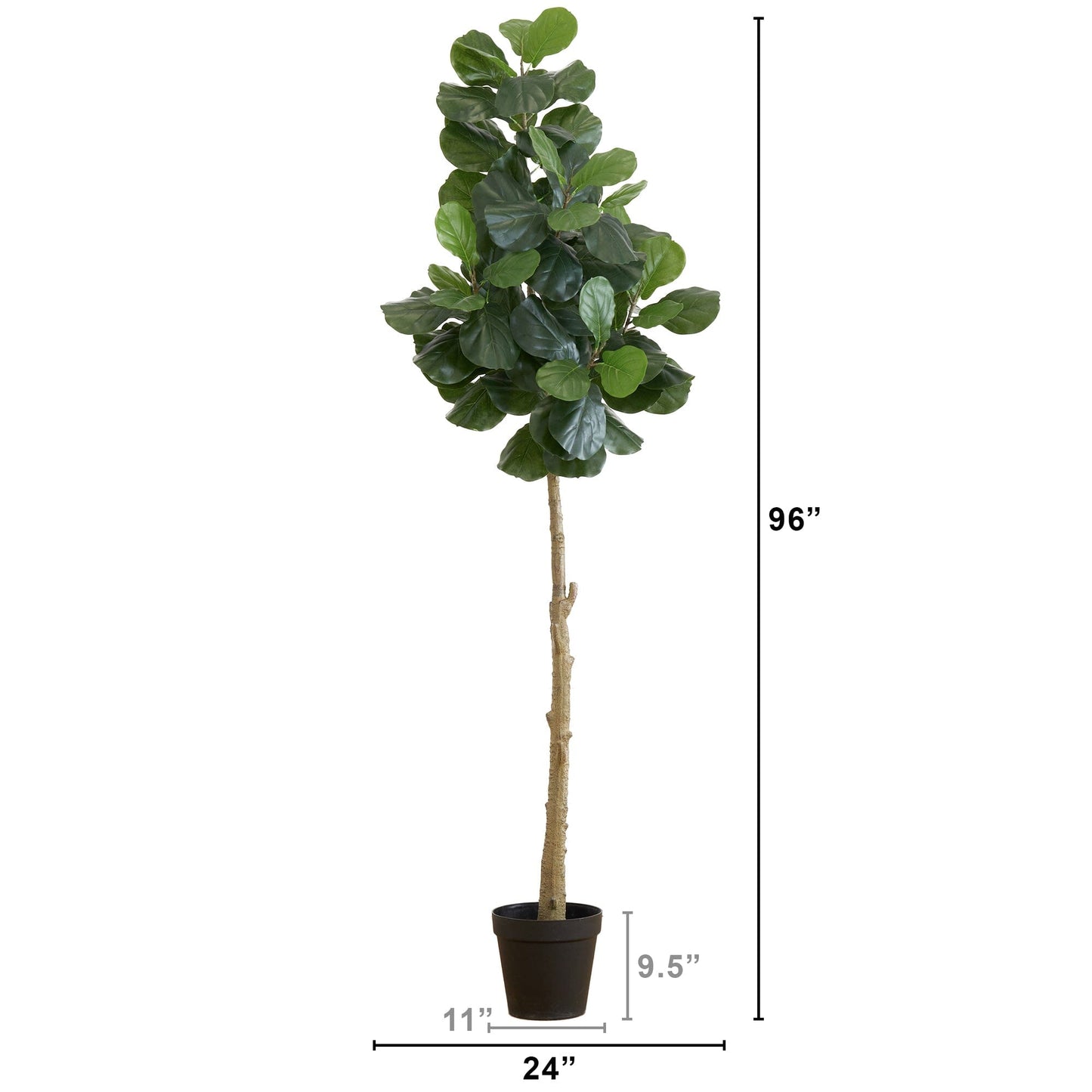 8’ Artificial Fiddle Leaf Fig Tree; Nearly Natural leaves on a slender trunk in a black pot on Tampa Home & Garden Store