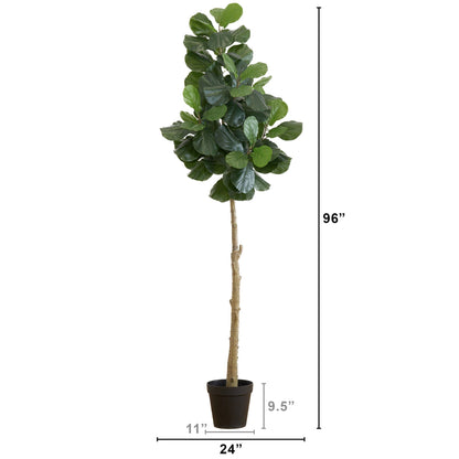 8’ Artificial Fiddle Leaf Fig Tree; Nearly Natural leaves on a slender trunk in a black pot on Tampa Home & Garden Store