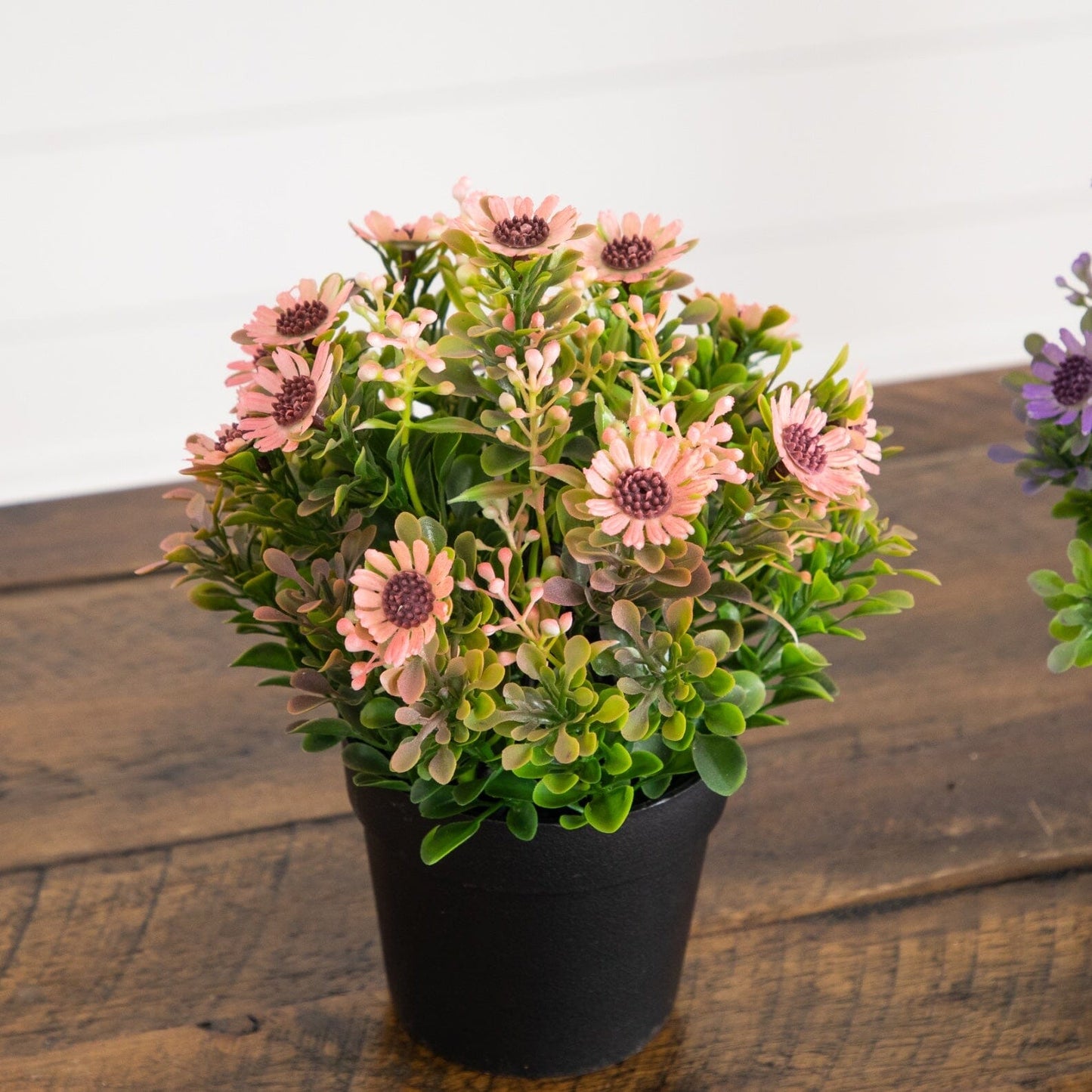 8in artificial flowering pink daisy plant in black pot set of 3 Nearly Natural on Tampa Home & Garden Store