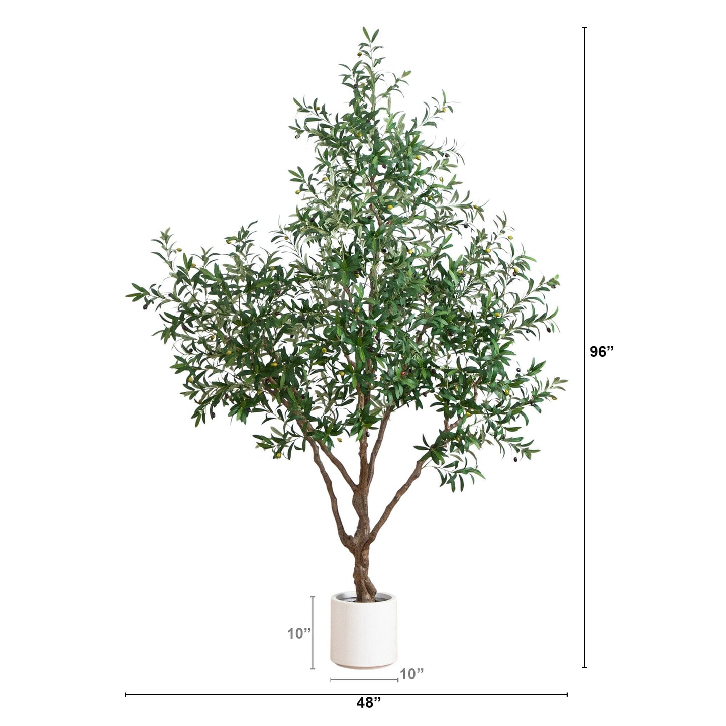 8 ft artificial grand olive tree in white decorative planter by Nearly Natural on Tampa Home & Garden Store
