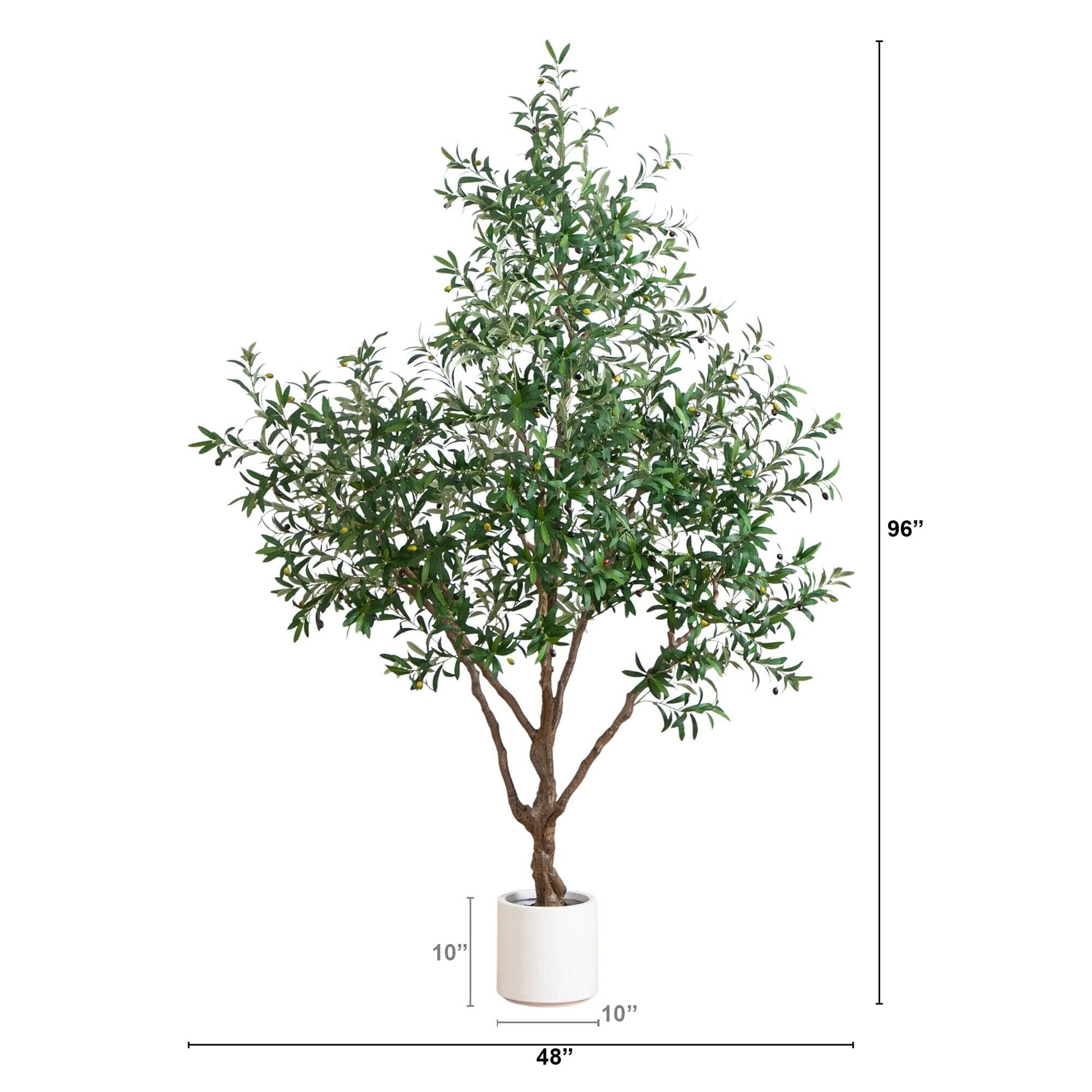 8 ft artificial grand olive tree in white decorative planter by Nearly Natural on Tampa Home & Garden Store