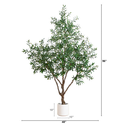 8 ft artificial grand olive tree in white decorative planter by Nearly Natural on Tampa Home & Garden Store