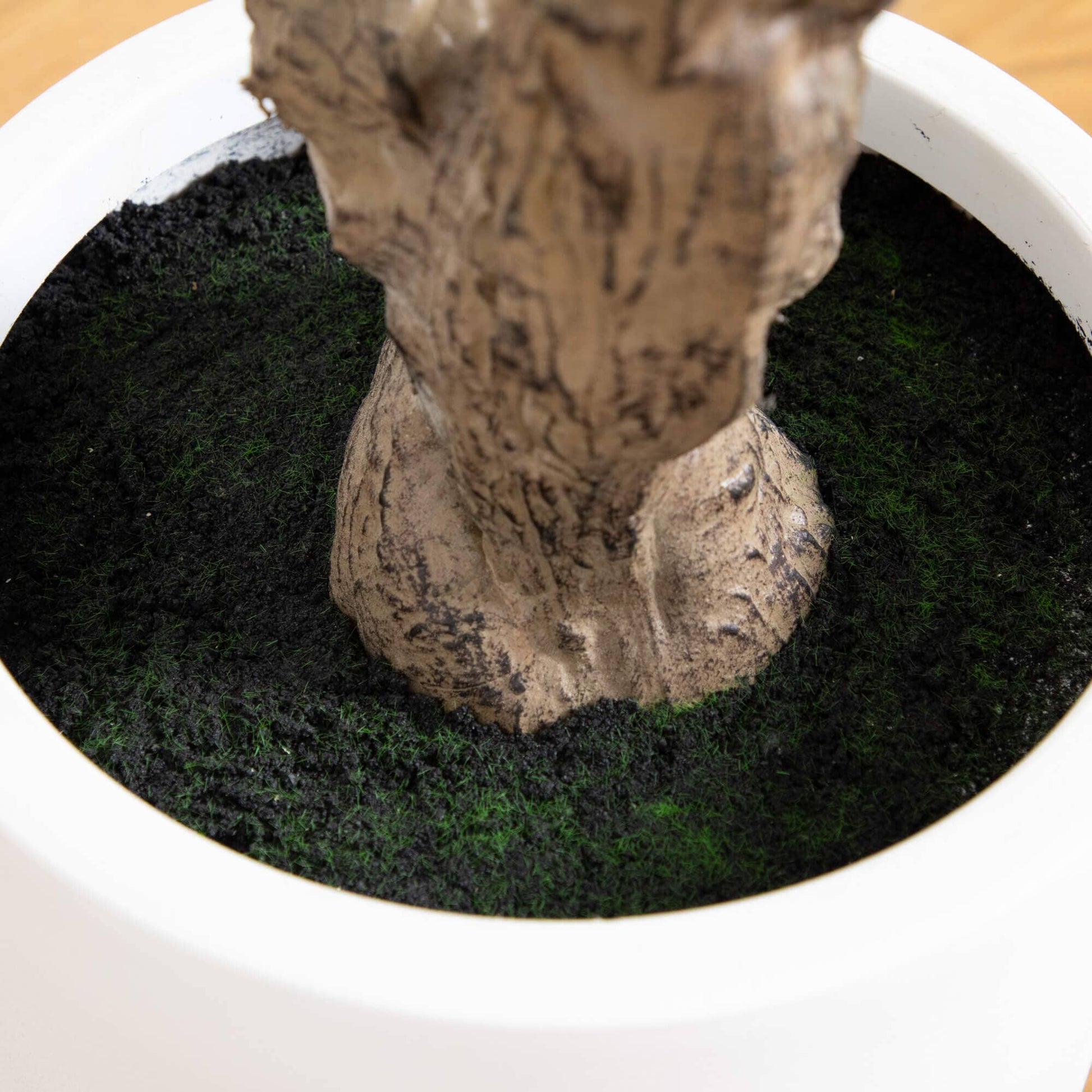 8 ft artificial grand olive tree in white decorative planter with moss bed on Tampa Home & Garden Store