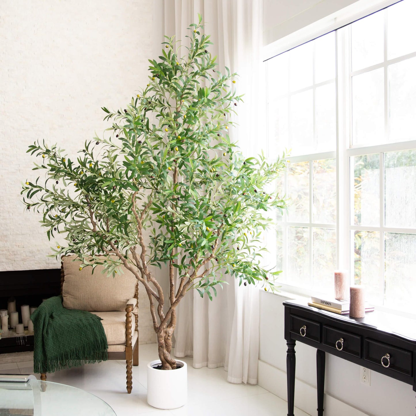 Artificial Olive Tree and White Decor Planter