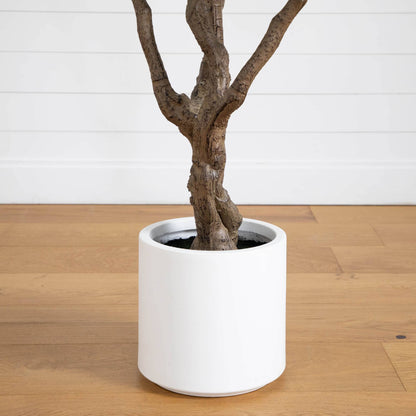 8 ft artificial grand olive tree in a white decorative planter by Nearly Natural on Tampa Home & Garden Store